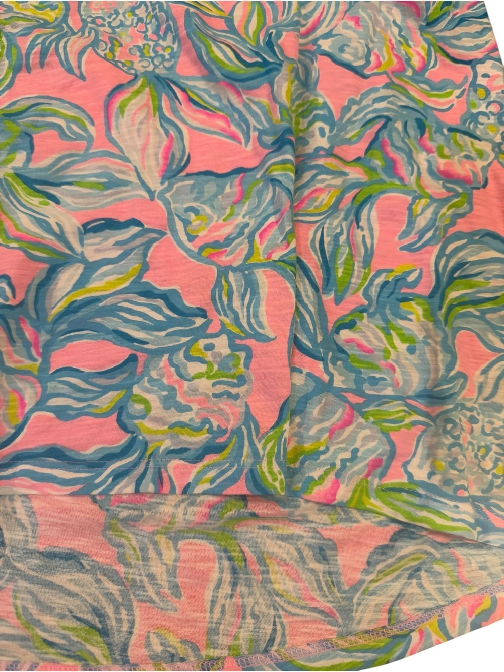 Lilly Pulitzer Pink Floral Short Sleeve Tee with Blue & Green Print - Picture 2 of 4